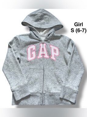 GAP Girls' Gray Hoodie with Pink Logo Size S 6-7